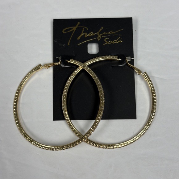 Thalia Sodi Jewelry - THALIA SODI Extra Large 2.4" Gold-Tone Crystal Pavé Marquise Hoop Earrings